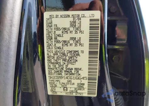 2004 Nissan Xterra Xe from USA, damaged, VIN 5N1ED28Y14C616645